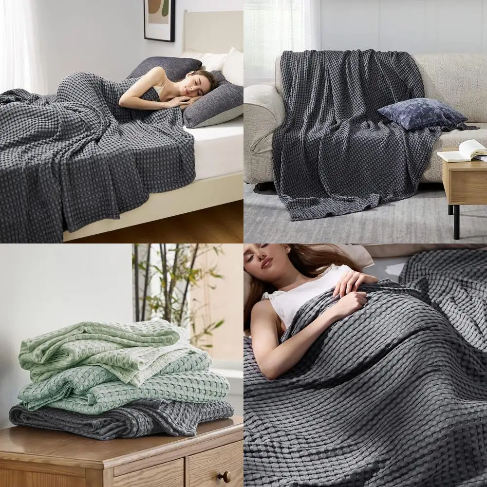 

Вафельное одеяло из бамбукового искусственного шелка размера King Size — дышащее, легкое летнее покрывало для горячих снастей, идеально подходит для кровати, дивана и дивана, D