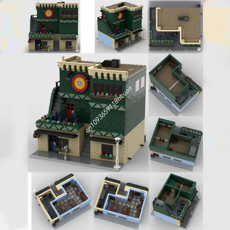 

2426 шт. MOC керамический магазин и диапазон стрельбы из лука, модульные здания, строительные блоки, креативная рождественская игрушка, идея подарка, образовательный кирпич