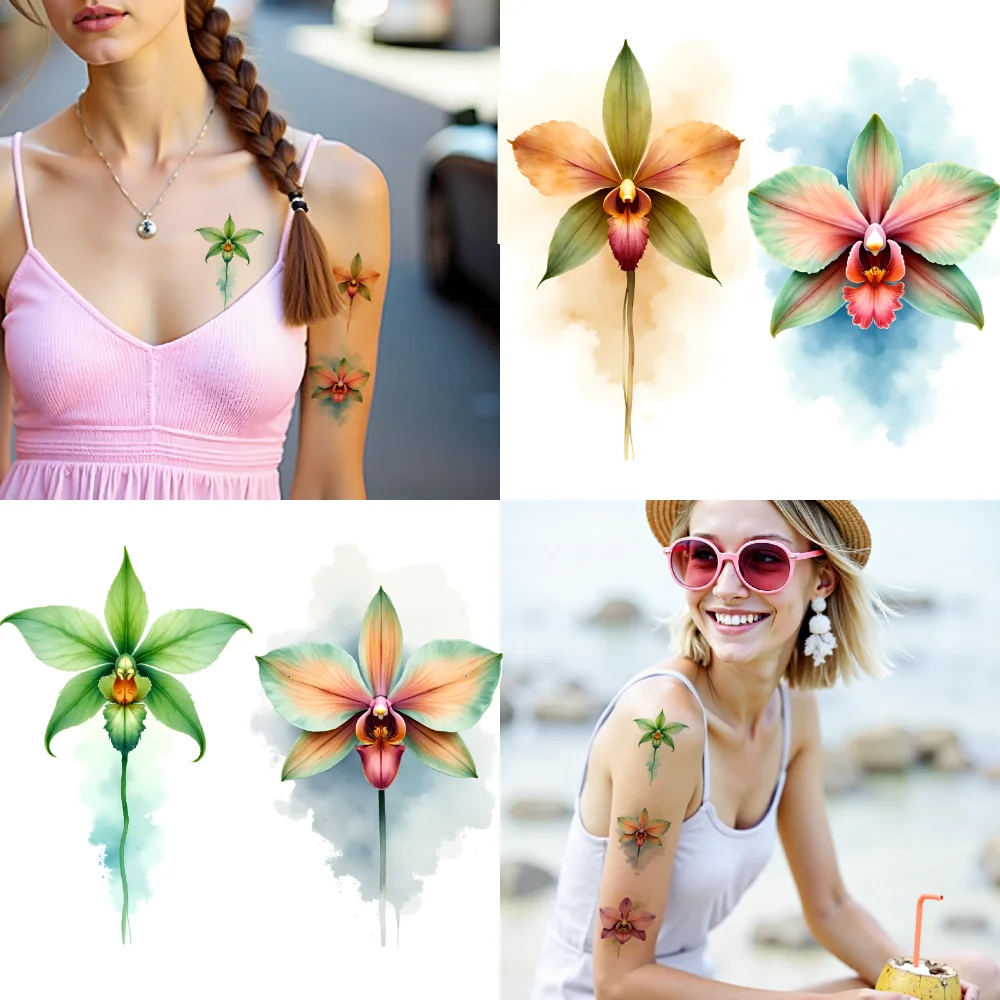 9 stücke Temporäre Tattoo Orchidee Designs Temporäre Tattoo Aufkleber Floral Tattoos Wasserdicht Langlebige Körper Aufkleber Für Damen