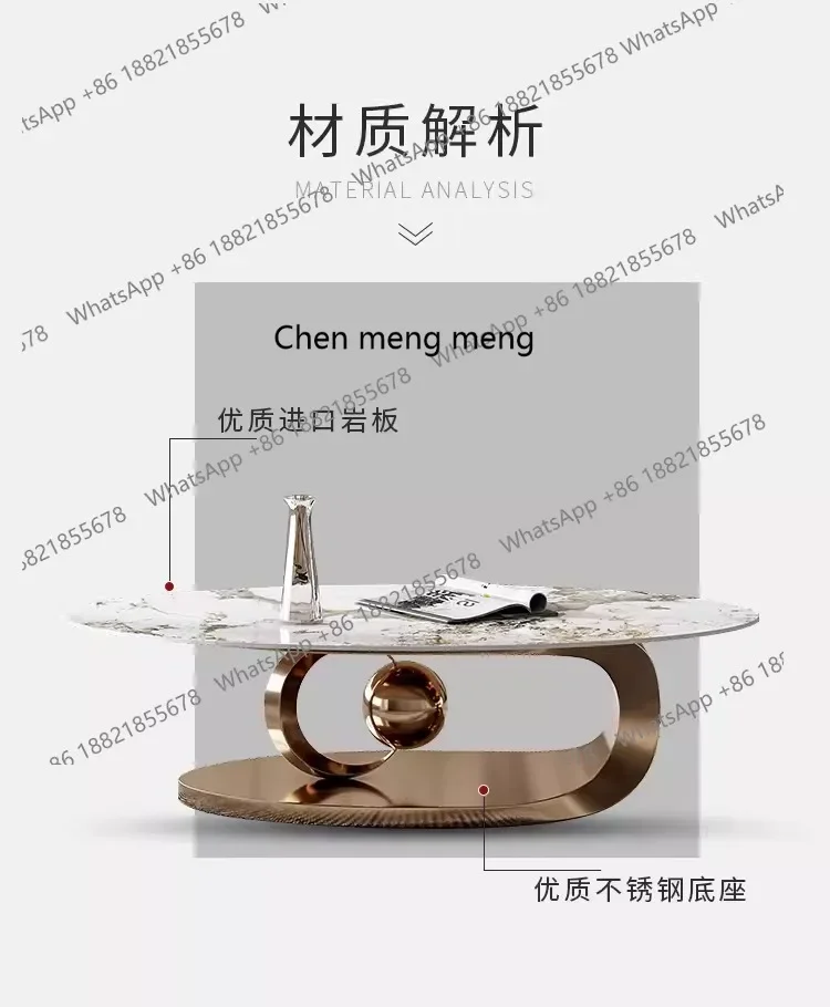 X188 طاولة قهوة معدنية من الفولاذ المقاوم للصدأ شقة صغيرة طاولة قهوة إيطالية فاخرة خفيفة طاولة شاي بلاطة صخرية #5