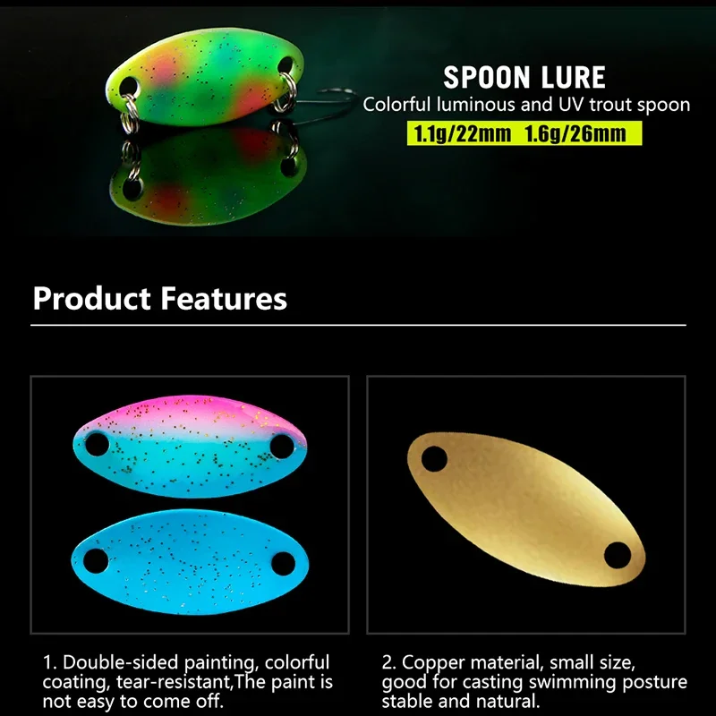 Cebo cuchara UV luminoso giratorio cobre para lubina y trucha - imagen 4