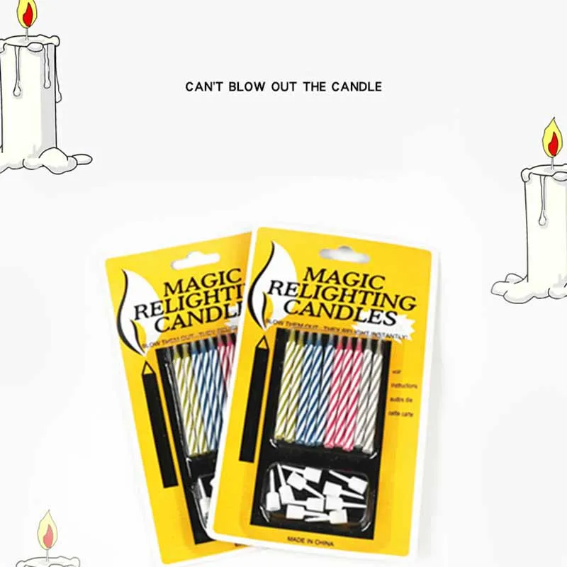 5Pcs simulazione candele di compleanno puntelli magici scherzo creativo festa di compleanno che soffia non si spegne candele Spoof giocattoli divertenti