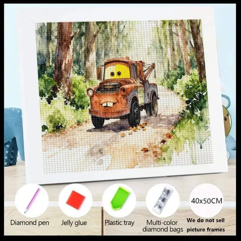 

1PC Disney Pixar Cars Mater 5D Diamond Painting Kit, DIY Full Drill Cute Cartoon Truck Watercolor Art, Forest Adventure Crystal