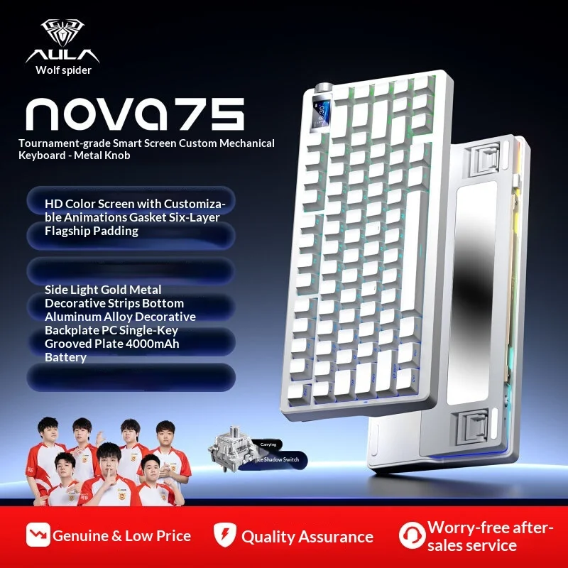

AULA Nova 75 Custom Tri Mode 75 Keys Mechanical Keyboard Metal Knob HD Color Screen 4000mAh Battery For Office Gaming E Sports