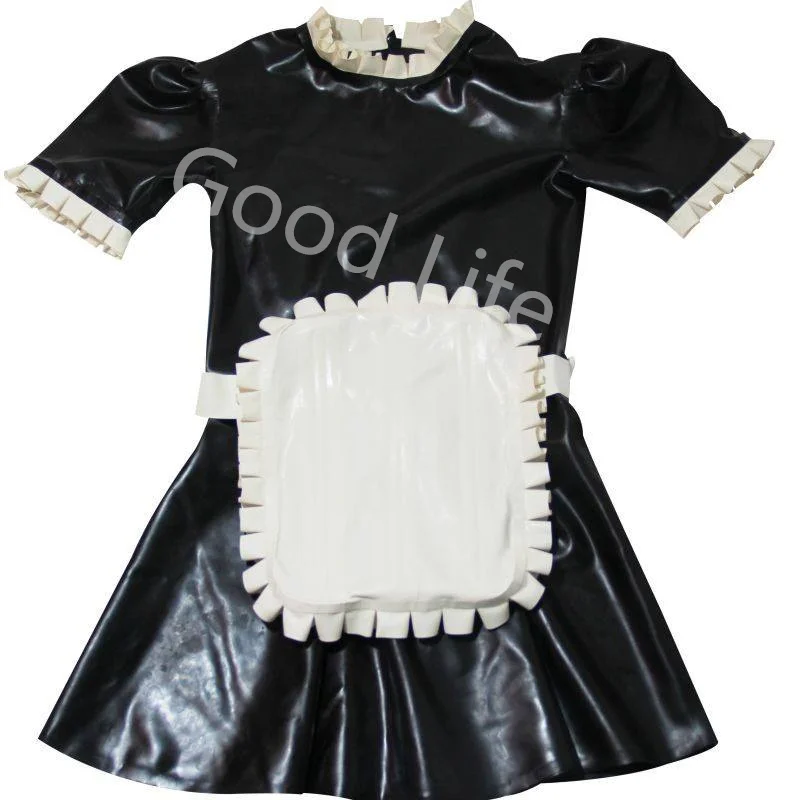 

Handmade Natural Latex Rubber Gummi Black kleid maid dress Suit apron Cosplay rock