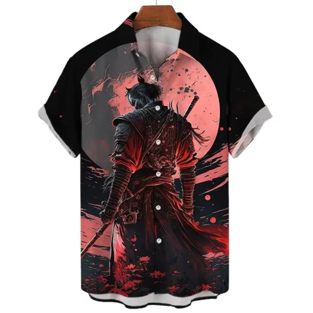 New Japanese Shirt For Men Hawaiian Shirts 3d Ghost Samurai Apparel Short Sleeve Tops Harajuku Streetwear Summer Man Clothing