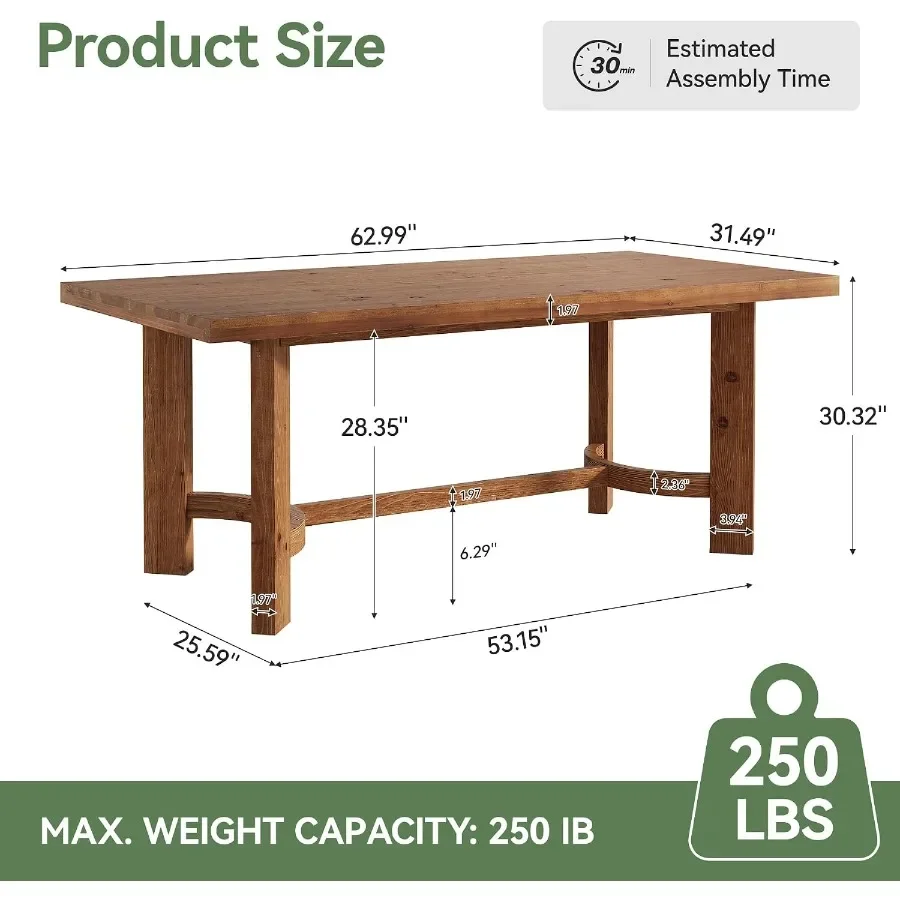 63 Executive Desk, Solid Wood Office Desk with a Crossbeam