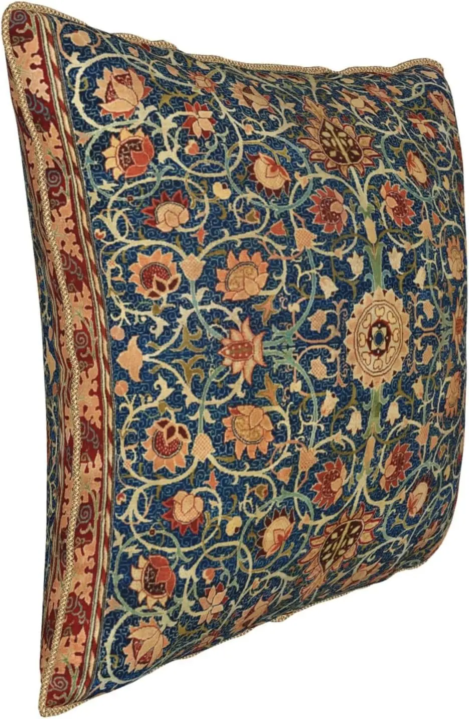 Luxury Blue Ornate Floral Tapestry Throw Pillow Cover Cushion Accent Decor Polyester Embroidered Fabric for Sofa Home Living Roo