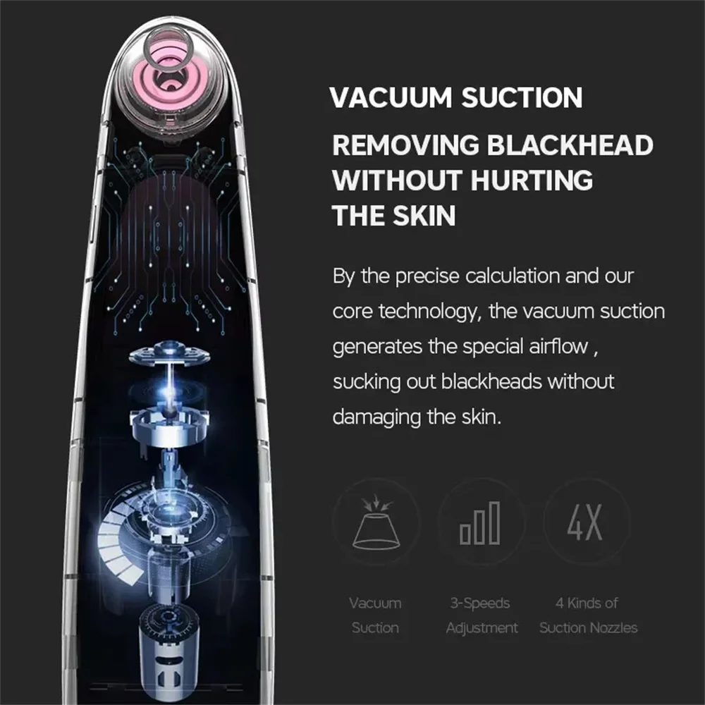 Face Vacuum Acne Comedone Extractor Tool Pore Vacuum Cleanser Suction with LED Screen Force for All Skin with Hot Cold Compress