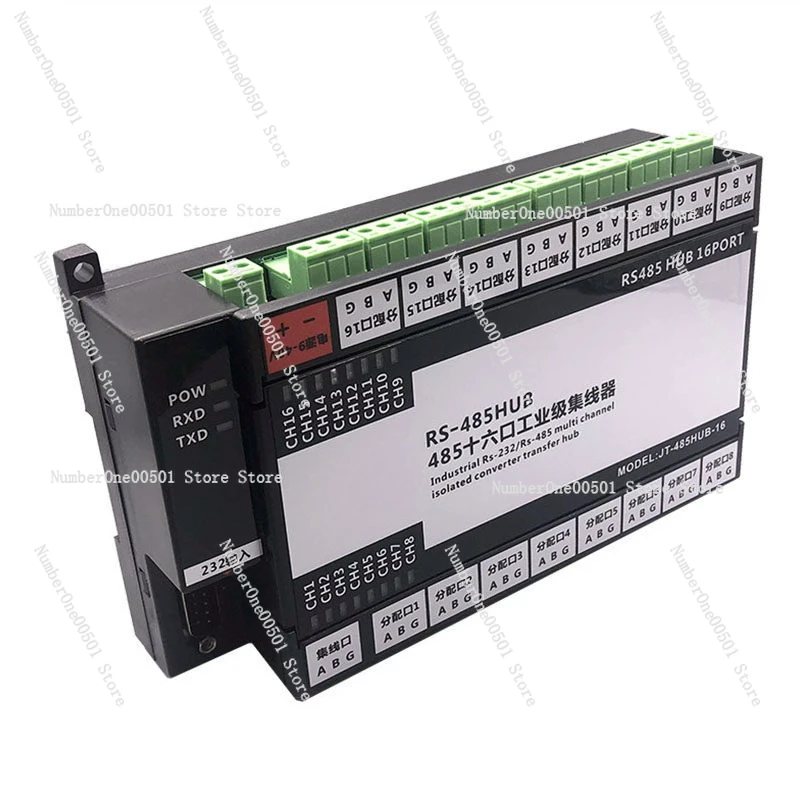 Industrial 16 Port RS485 Hub 1 in 16 Out Isolated Splitter Optical Isolation Enhanced Lightning Protection DIN Rail Rack Mount