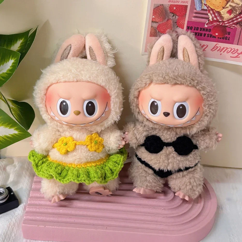 For 17cm Korea Kpop Exo Labubu Knitted Summer Bikini set Swimwear Cute Mini Doll'S Clothes Outfit Accessories