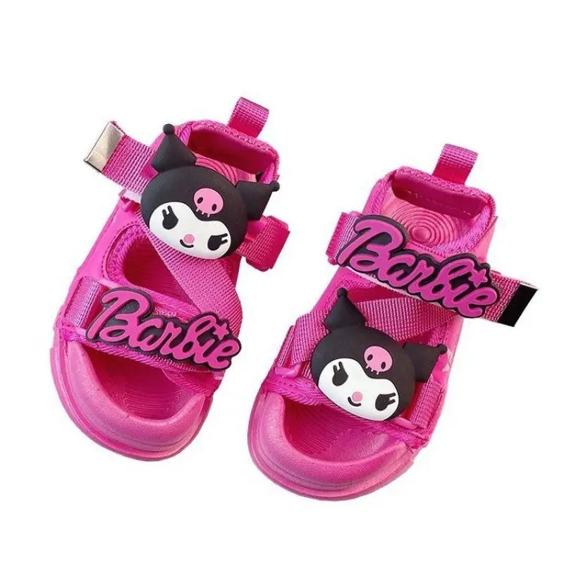 Anime Kawaii Sanrios Kuromi Summer Hollow Cartoon Velcro Kids Baotou Girls Sandals Soft Bottom Students Casual Beach Shoes Gift