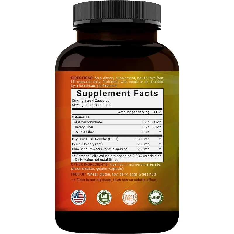 Plantago Asiatica Fiber Capsules 2000mg Per Serving, 60 Capsules Containing Inulin and Chia Seeds in One | Plant-based