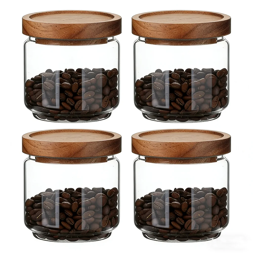 

4/8Pcs 15.2oz Glass Food Storage Jars With Acacia Wood Sealing Lid For Kitchen Spices,Coffee Beans,Candy,Pasta.Kitchen Food Jars