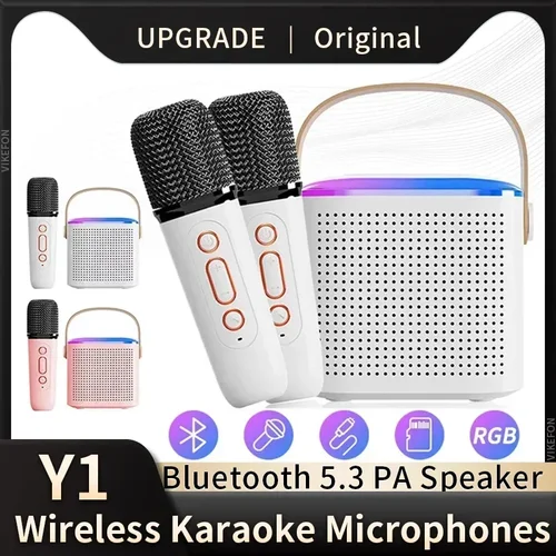 VIKEFON Mini máquina de Karaoke LED Altavoz Bluetooth portátil adecuado para fiestas familiares de cumpleaños para niñas y niños micrófono