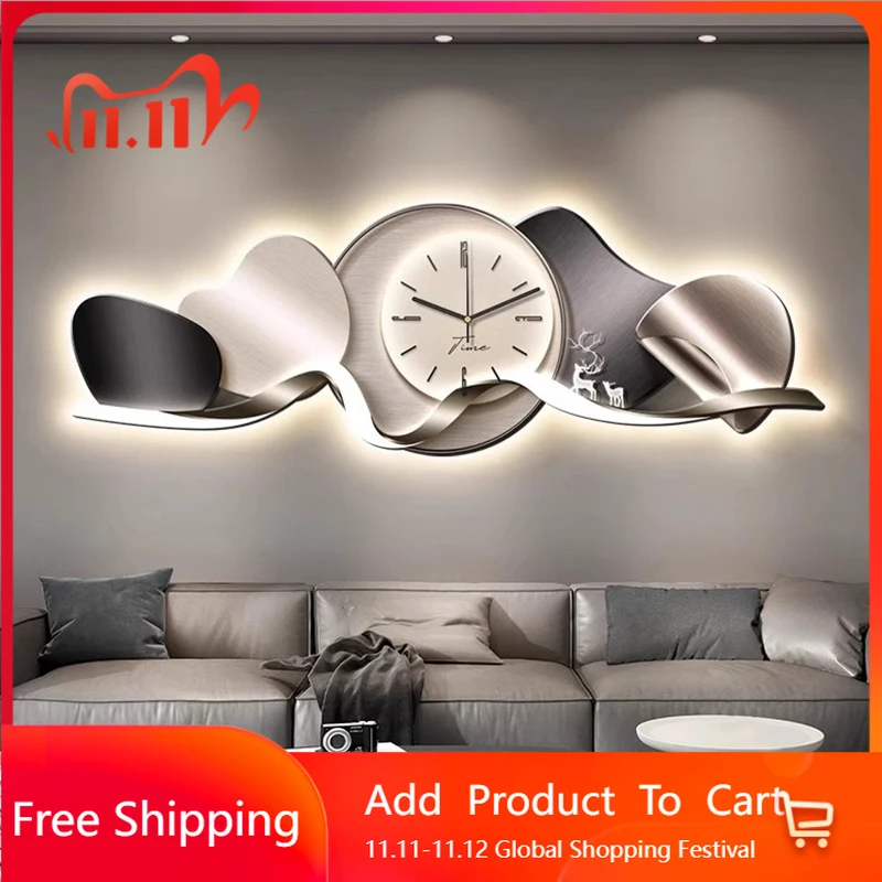 

Big Size Luxury Clock Wall Living Room Digital Art Mural Led Wall Watch Bedrooms Xenomorph Aesthetic Horloge Murale Wall Decor