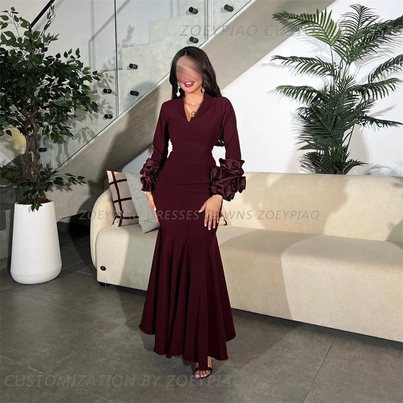 Gaun Satin mewah leher C merah Burgundy gaun malam Vestidos 2024 gaun pesta Formal panjang wanita cantik gaun Prom pernikahan