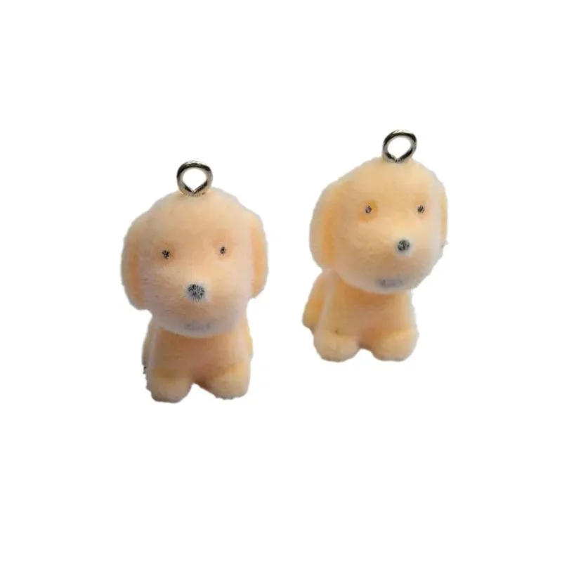 30PCS 3D Kawaii Flocking resin Charms cute Pet Dog Pendant for Keychains Necklace DIY Crafts Jewelry Make