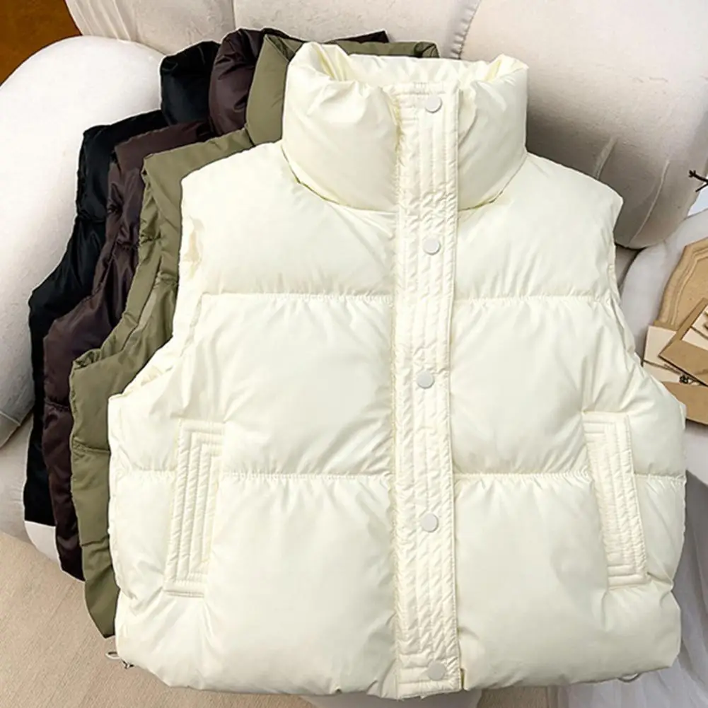 

Autumn Winter Coat Women's Winter Padded Vest with Zipper Closure Stand Up Collar Windproof Sleeveless Down Coat for Outdoor