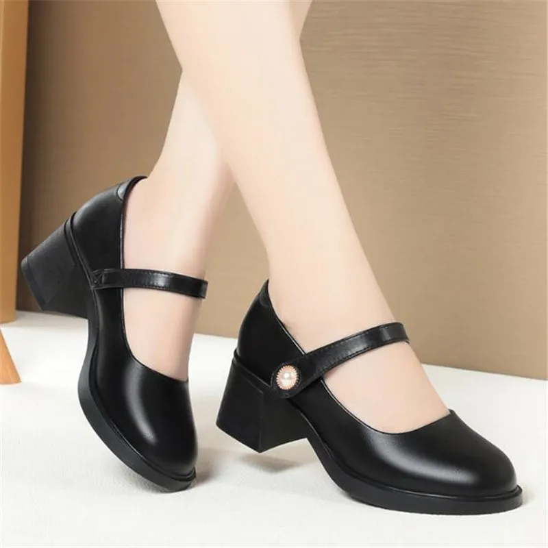 New Women Patent Leather Buckle Strap Mary Janes Platform Shoes Woman Pumps High Heels Dress Shoes Retro Ladies Wedding Shoes