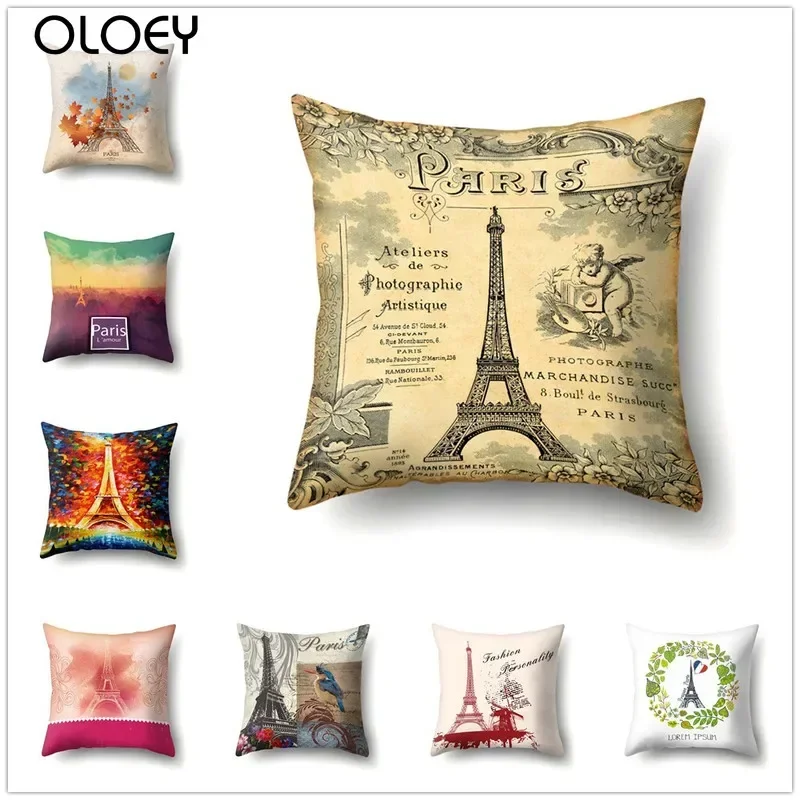 Paris Tower Pillowcase, Square Polyester Soft Pillowcase, Bedroom Pillowcase, Home Hotel Decorative , Size 30cmx50cm .