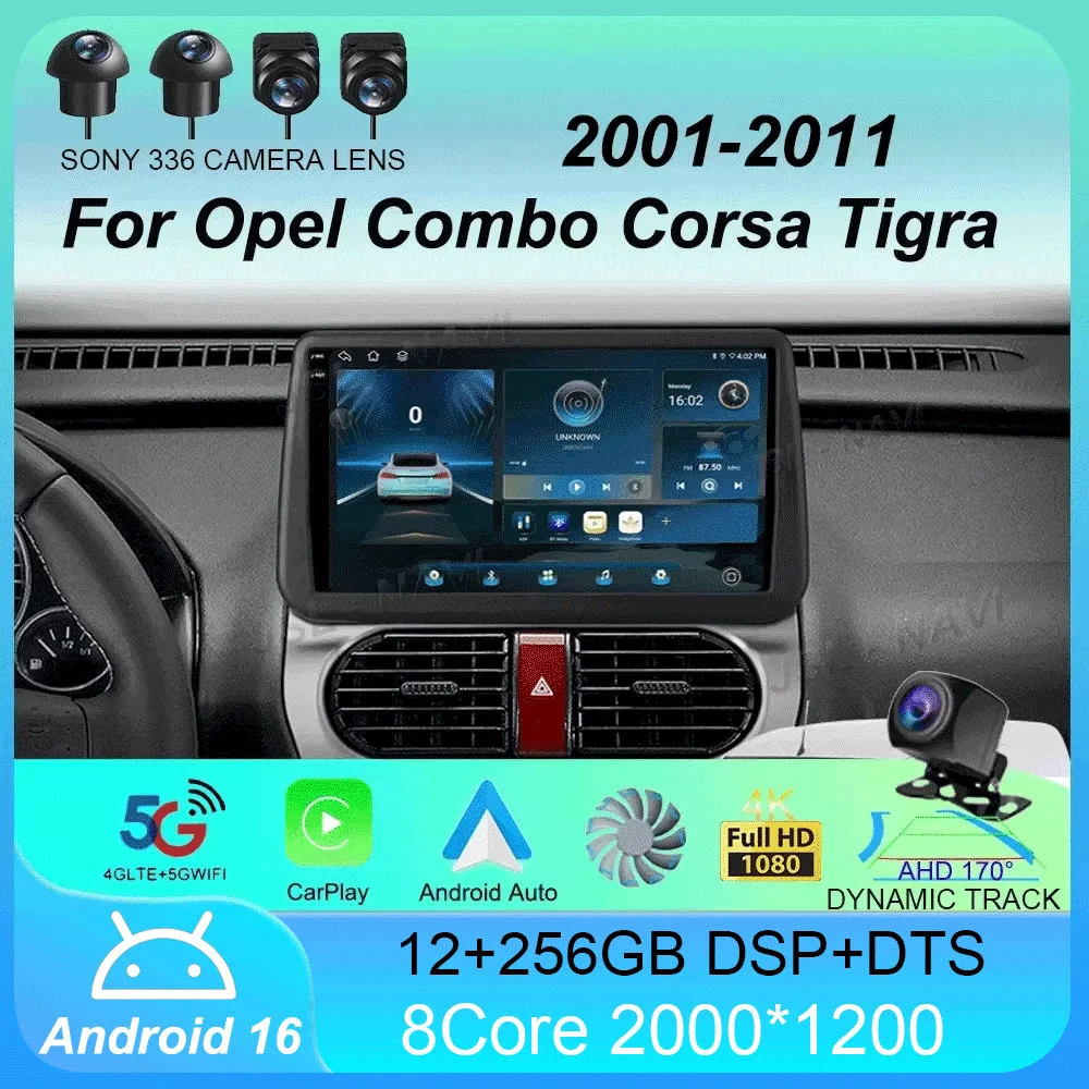 Android 16 Car Radio For Opel Combo Corsa Tigra 2001 - 2009 2010 2011 Auto GPS Multimedia Stereo Navigation No 2din DVD 5G WIFI