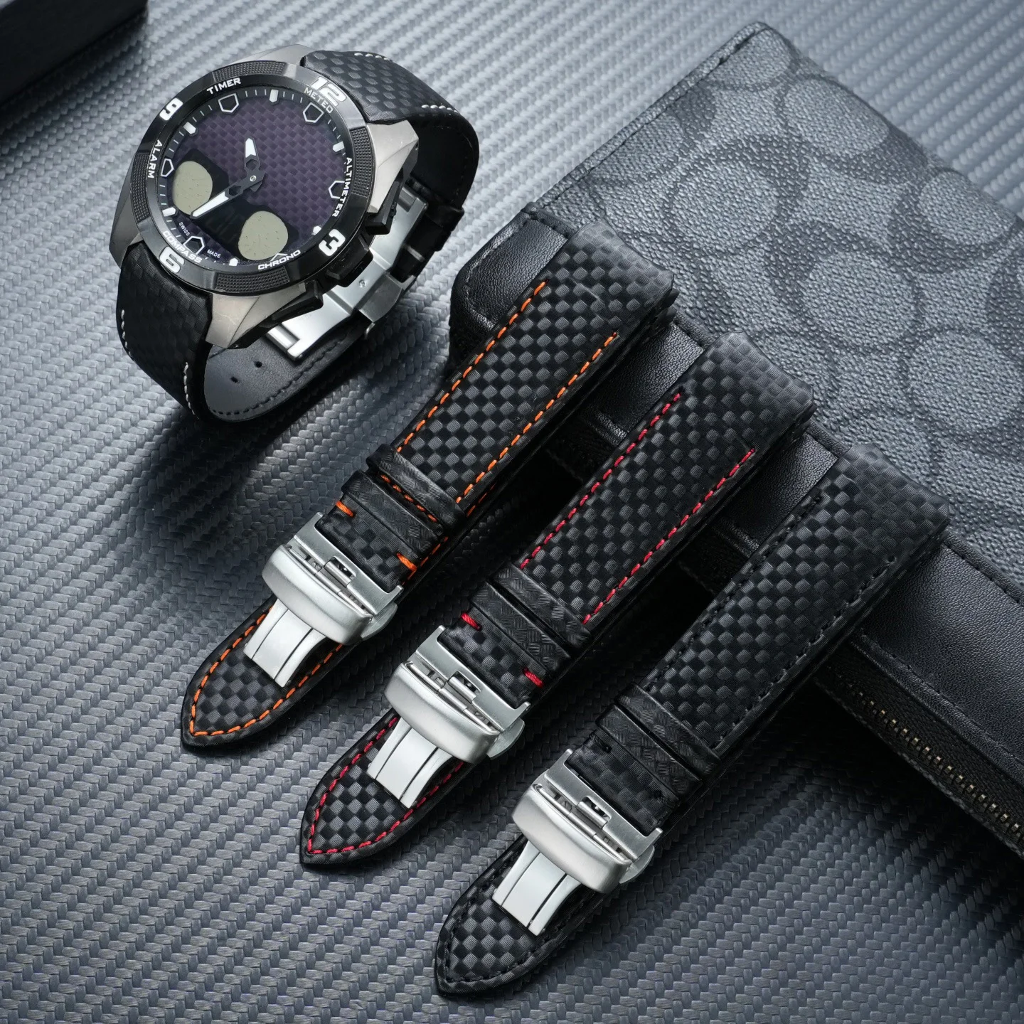 Compatible with Tissot T-Touch 20/21/22mm Carbon Pattern Strap, Genuine Leather Replacement for T091 T047 T013 T33 Series
