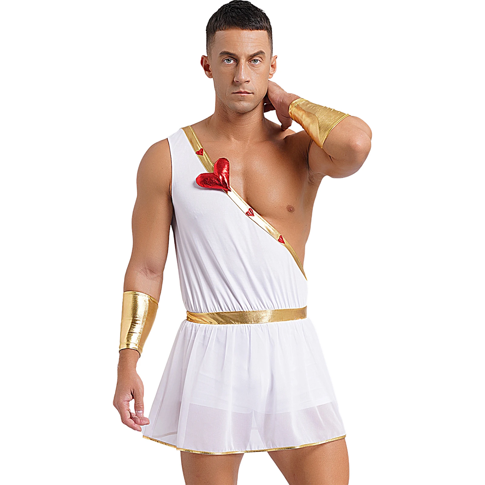 Men Halloween Cupid God of Love Cosplay Costume Match Maker Outfit Roman God of Desire Jumpsuit with Sleeve for Theme Party