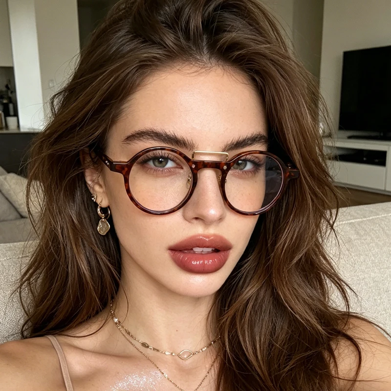 1pc retro double beam round frame glasses daily simple commuter fashion glasses men and women the same style