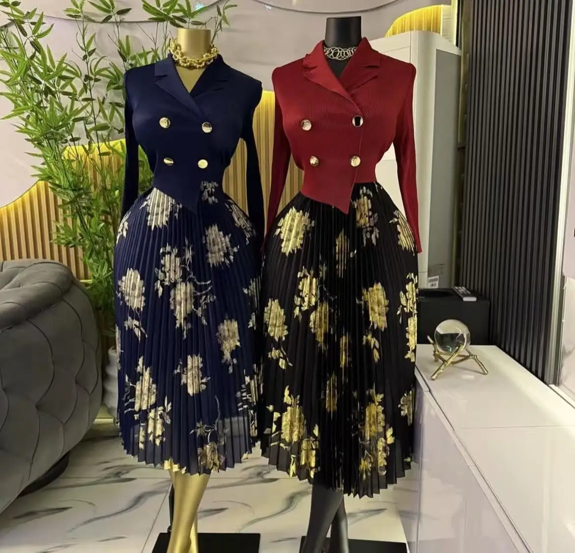 Miyake Commuterอารมณ์ชุดฤดูใบไม้ผลิ 2025 เสื้อผ้าผู้หญิงใหม่แขนยาวจีบกระโปรงชุดคอElegantกระโปรงอเนกประสงค์