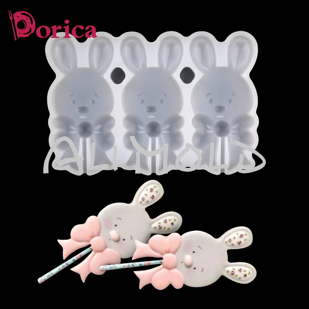 Sweet Easter Rabbit Epoxy Lollipop Mold Diy Handmade Chocolate Silicone Mould Cake Decorating Tools Kitchen Fondant Bakeware