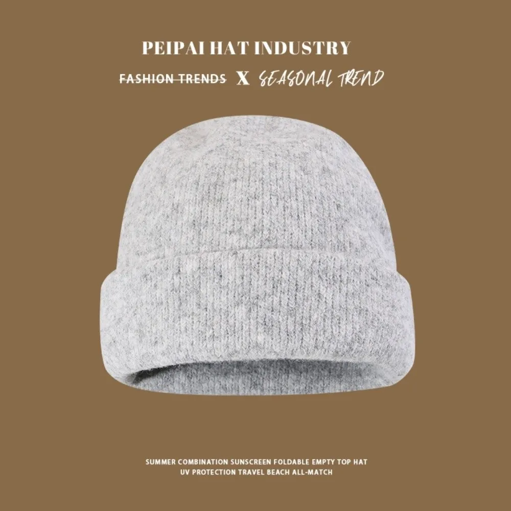 

Versatile Women's Knitted Hat Soft Solid Color Large Version Wool Hat Flexible Warm Ear Protection Cold Hats Autumn and Winter
