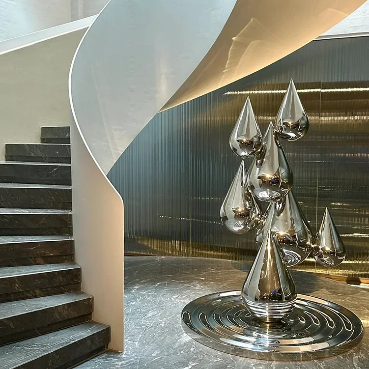 Bespoke Commercial Displays Statue Indoor Outdoor Art Decoration Custom Stainless Steel Water Drop Brand Image Sculpture