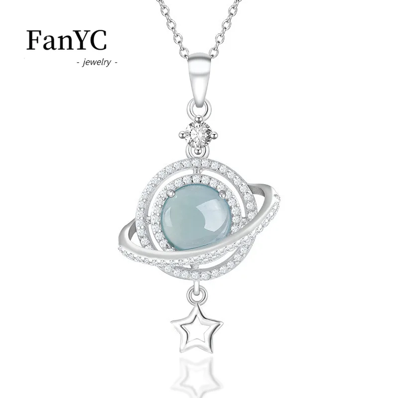 

S925 Silver Inlaid Myanmar Jadeite Blue Water Dream Planet Pendant Fashion Luxury Ice Jade Necklace Men and Women Holiday Gift