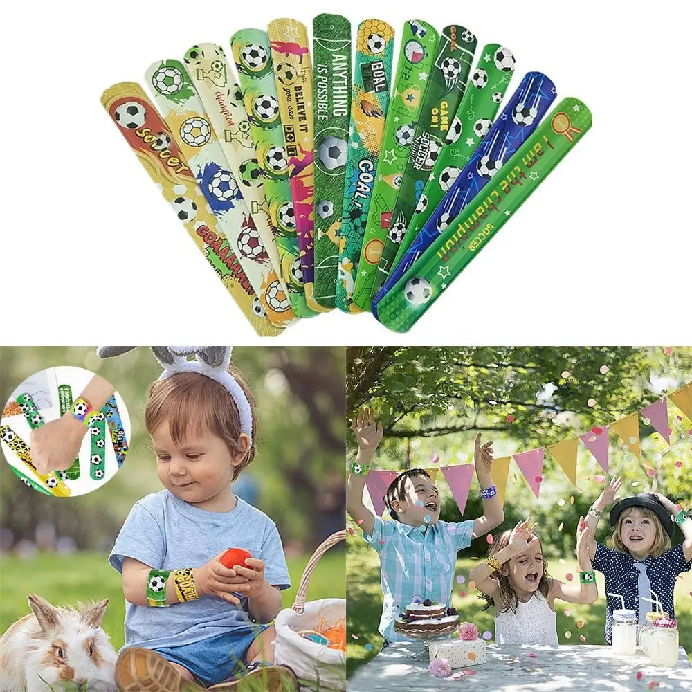 12Pcs Cartoon Pattern Soccer Bracelets New Kids Toys Party Supplies Slap Bracelets Wristband