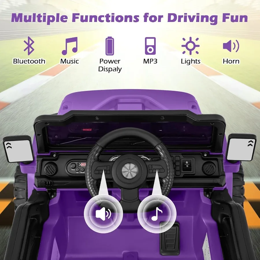 Ride on Truck 12V Battery Powered Electric Vehicle for with Remote Control Bluetooth Power Display LED Lights Music Player Ride