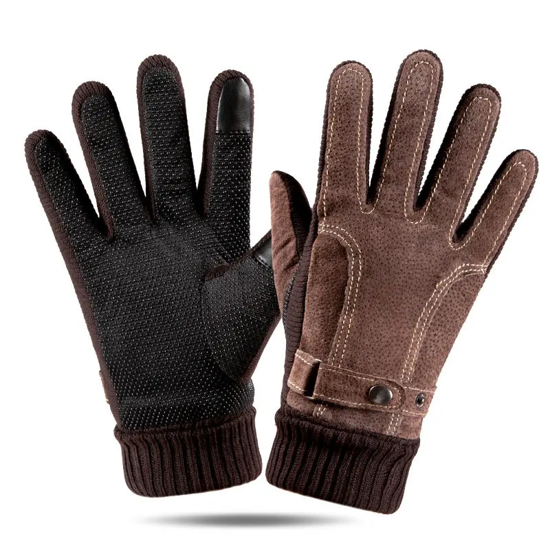 

Warm Touch Screen Pigskin Gloves Men Non-Slip Thickened Plush Touch Screen Riding Gloves Fashion Women Outdoor Sport Gloves