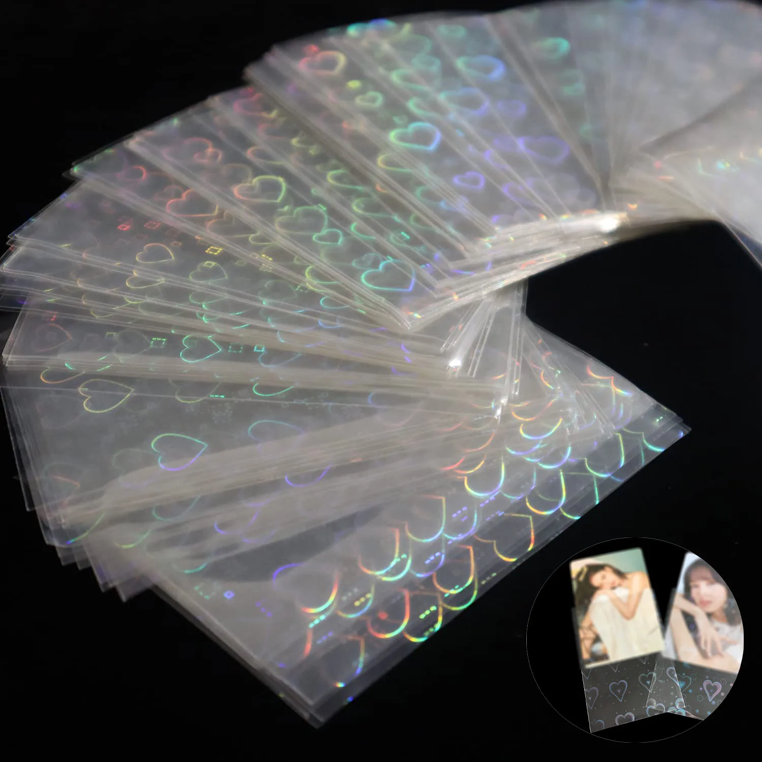 

50Pcs 65*90MM Little Stars Laser Flashing Card Sleeves Protector Clear Protector Cards Photocard Protector Film