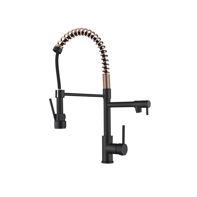 All copper hot and cold American style, kitchen faucet spring brushed gold, rotating universal vegetable basin