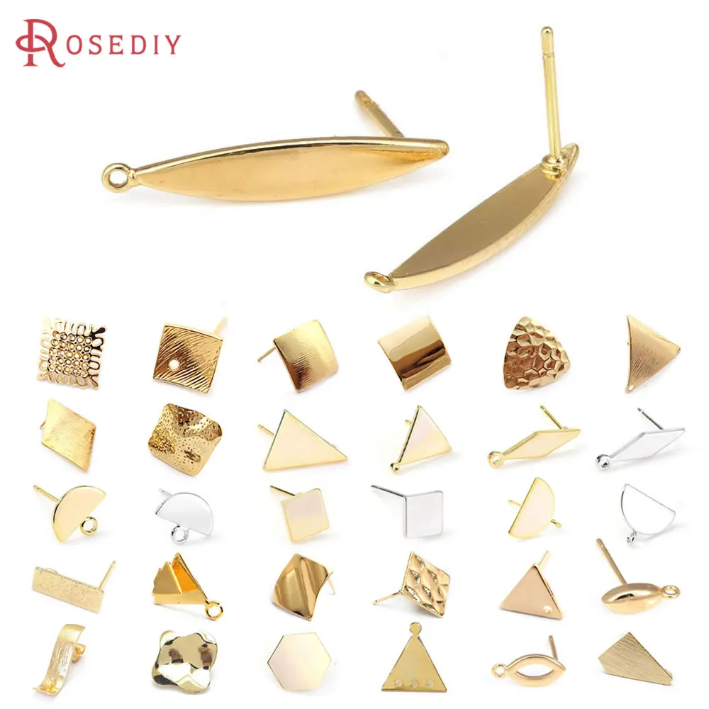 18K Gold Color Brass Rectangle Square Triangle Stud Earrings Pins Earrings Jewelry Making Supplies Diy Findings Accessories