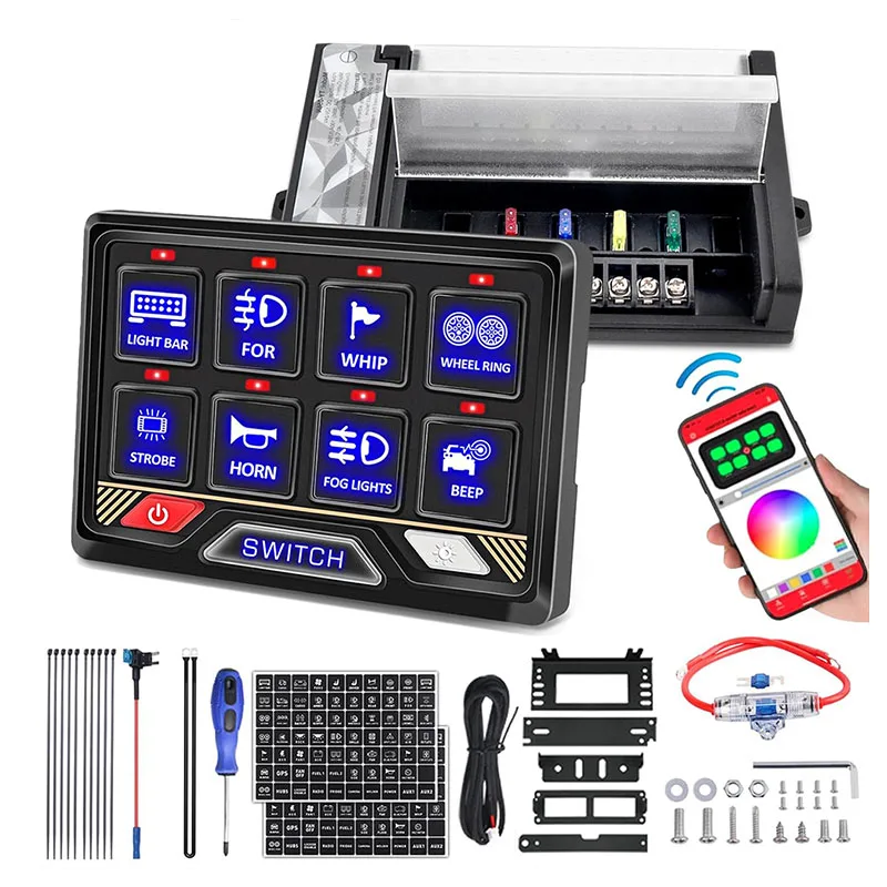 

Intelligent Library Off Road Switch Panel 8 Gang Waterproof Kit For Jeep Vehicles Bluetooth RGB Auto Switch Panel For Truck SUV