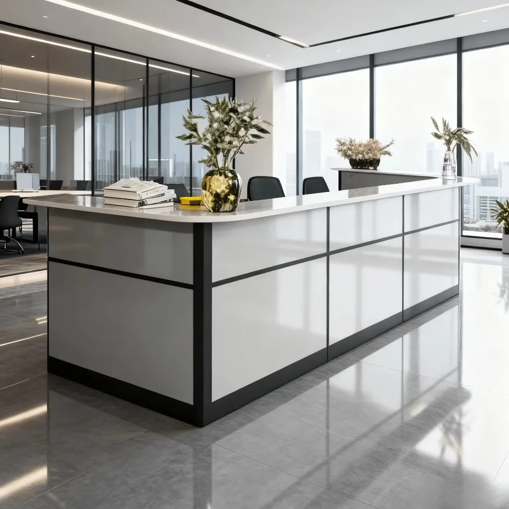 Durable Solid Wood Rectangle Office Reception - Modern Office Front Desk Reception