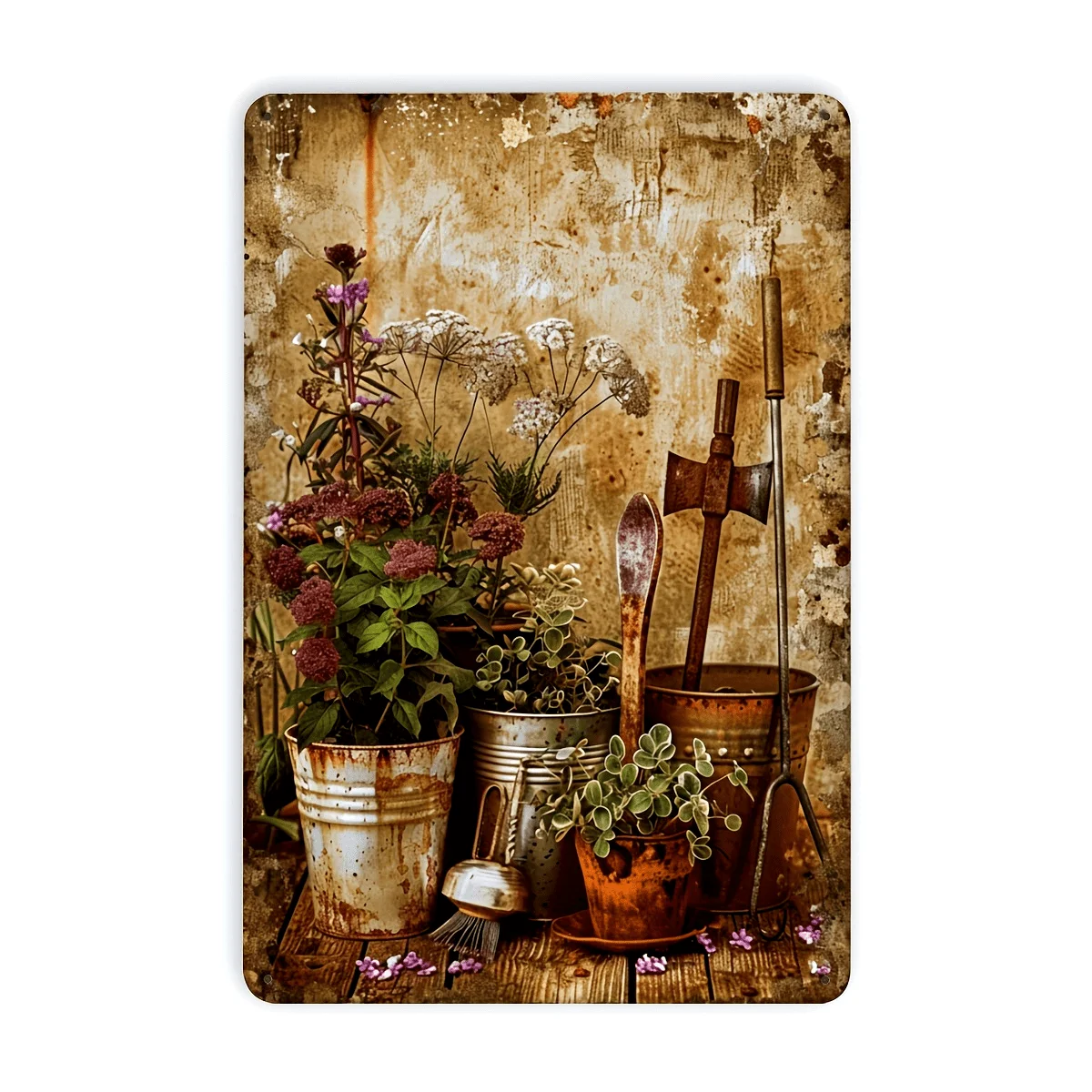 1pc Rustic Garden Potted Tools Wall Sign Vintage Metal Decor Home Living Room Patio Gardening Decoration Plaque