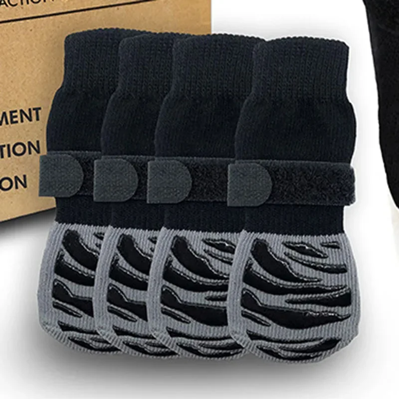 4Pcs/set Anti Slip Dog Socks With Straps Traction Control For Indoor On Hardwood Floor Wear Pet Paw Protector For Small Dogs Pet