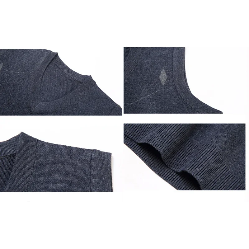 Knitted Sweater for Men Fashion Casual New Argyle Solid Color Pullover Vest V-neck Sleeveless Sweater Mens Clothes view 5