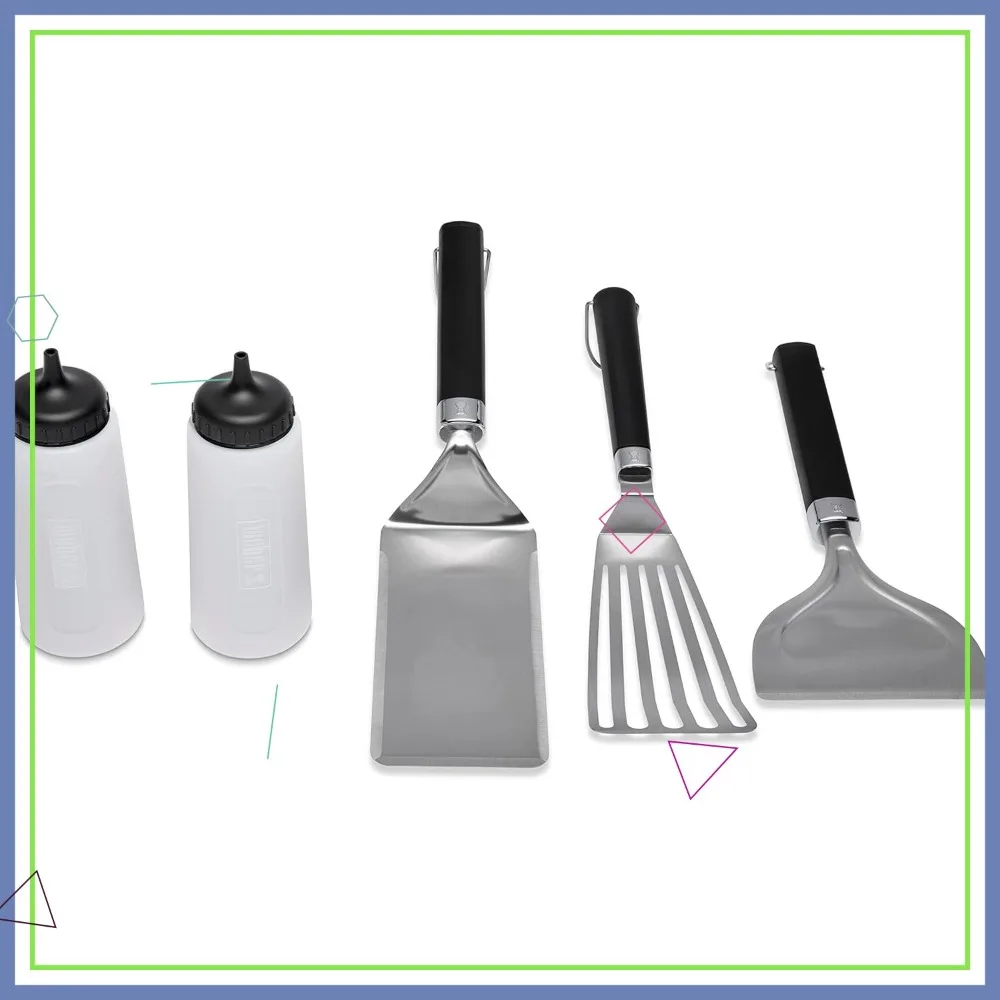 

5-Piece Griddle Tool Set for Easy Cooking and Cleaning, Stainless Steel with Non-Slip Handles