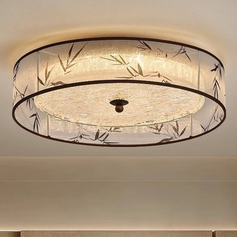 

Retro Rotundity Ceiling Lamps Fabric Lampshade Living Room Bedroom Study Restaurant Full Spectrum Eye Protection Hanging Lights