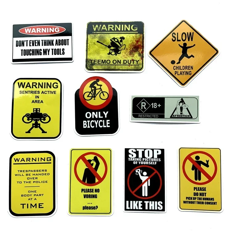 2Sets =100Pcs Warning Signs Warning Stickers Car and Motorcycle Waterproof Stickers