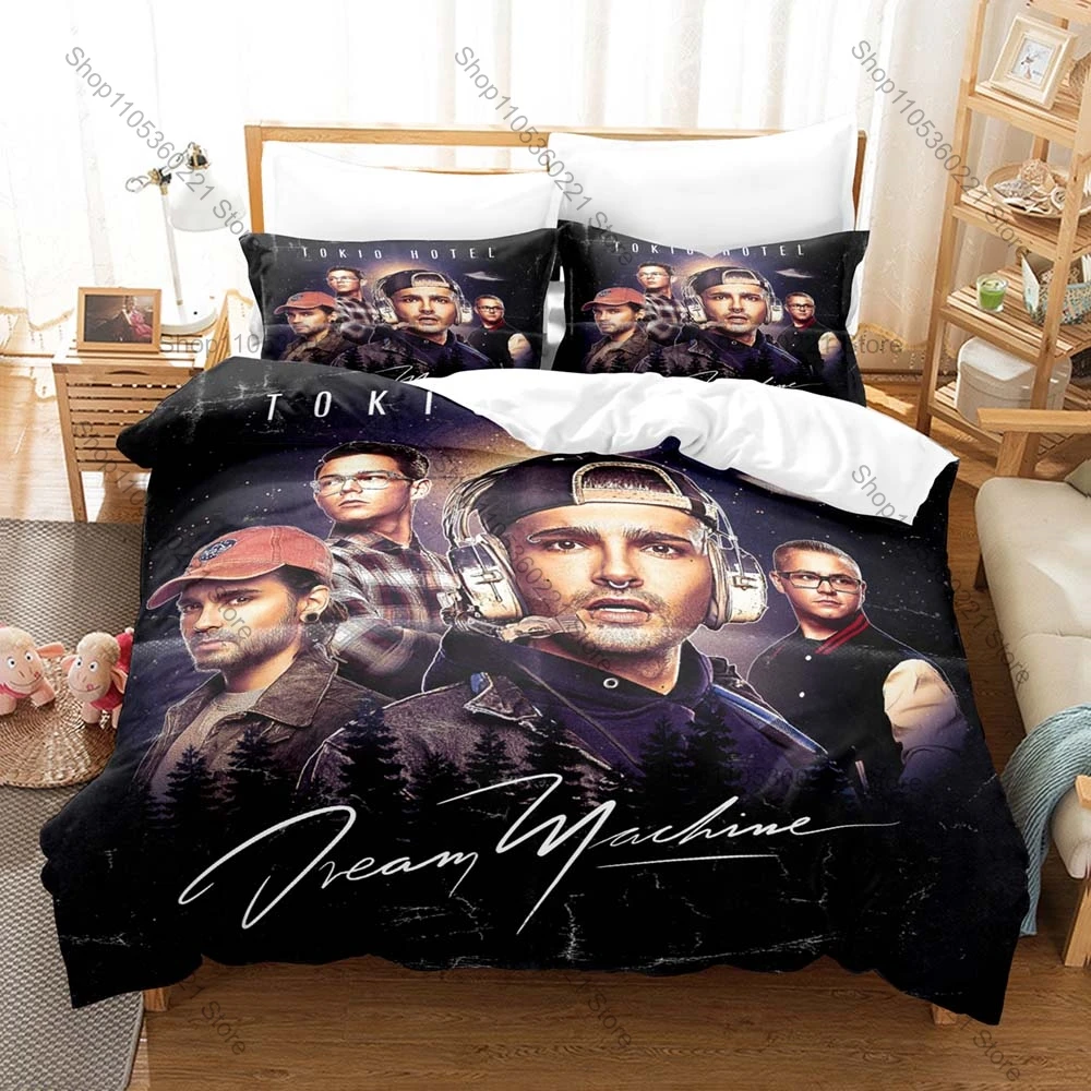 Rock Band Tokio Hotel Kaulitz Duvet Cover + 2 Pillowcases, German Pop Rock Singer Print Bedding Set for Music Fans Bedroom Decor