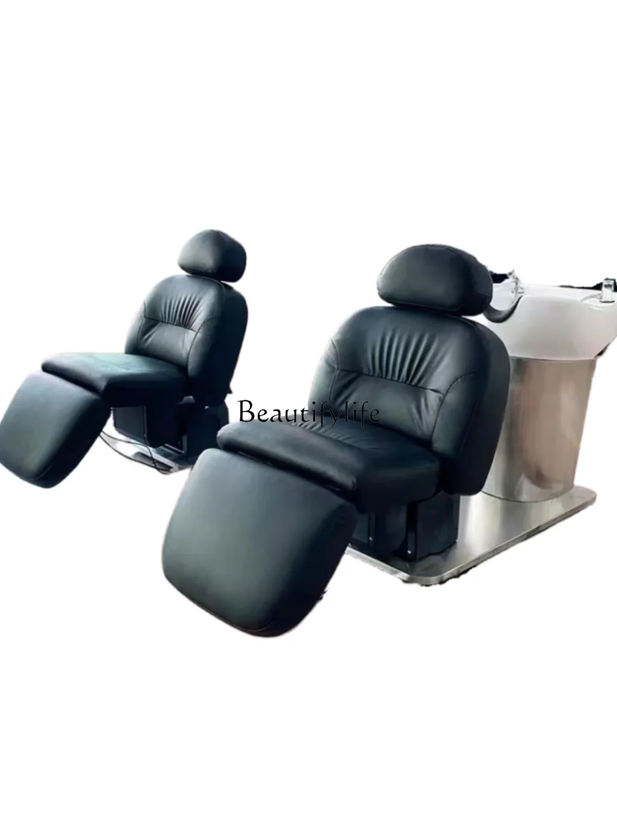 Barber Shop Ceramic Basin Half Lying Electric Shampoo Chair Rotating Flushing Bed Split